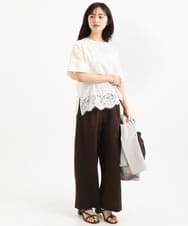 F1BGD59150 MK MICHEL KLEIN(小さいサイズ)(メゾン ドゥ サンク) 【小さいサイズ】[UVカット/接触冷感/洗える]ストレッチ 裾レース半袖ブラウス ブラック