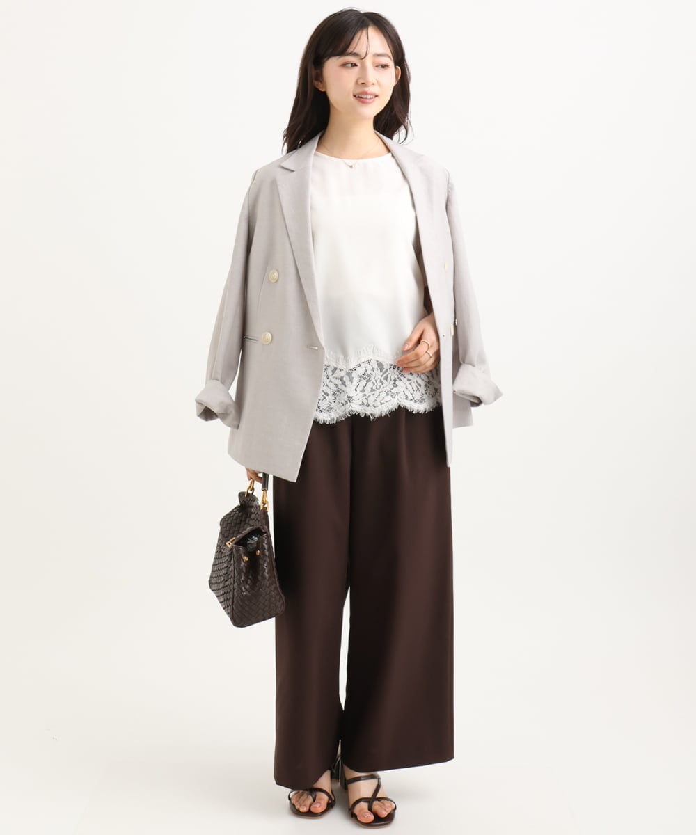 F1BGD59150 MK MICHEL KLEIN(小さいサイズ)(メゾン ドゥ サンク) 【小さいサイズ】[UVカット/接触冷感/洗える]ストレッチ 裾レース半袖ブラウス ブラック