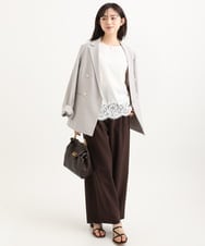 F1BGD59150 MK MICHEL KLEIN(小さいサイズ)(メゾン ドゥ サンク) 【小さいサイズ】[UVカット/接触冷感/洗える]ストレッチ 裾レース半袖ブラウス ブラック