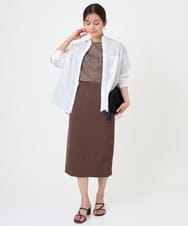 F1BGE47150 MK MICHEL KLEIN(小さいサイズ)(メゾン ドゥ サンク) 【小さいサイズ】リネン混ストライプシャツブラウス/接触冷感/洗える ホワイト×ライトブルー