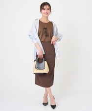 F1BGE47150 MK MICHEL KLEIN(小さいサイズ)(メゾン ドゥ サンク) 【小さいサイズ】リネン混ストライプシャツブラウス/接触冷感/洗える ホワイト×ライトブルー