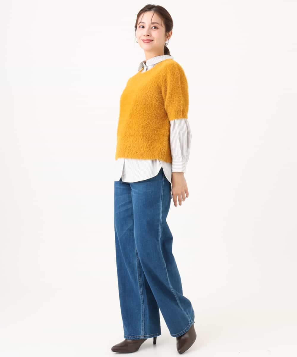 F1BJE27140 MK MICHEL KLEIN(小さいサイズ)(メゾン ドゥ サンク) 【小さいサイズ】[防シワ/洗える]コットン混ベーシックシャツ（ストライプ） ライトグレー