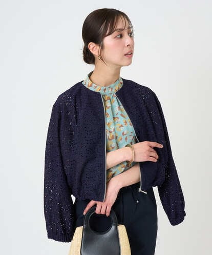 F1CGD40180 MK MICHEL KLEIN(小さいサイズ) 【小さいサイズ】花柄ラッセルレースジップアップブルゾン/洗える