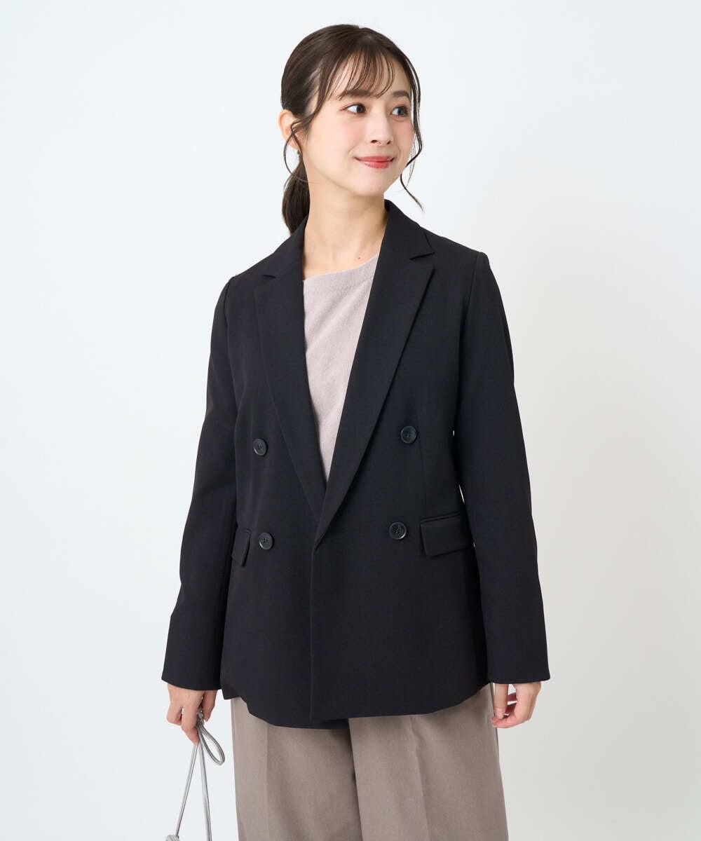 F1DAE45230 MK MICHEL KLEIN(小さいサイズ)(メゾン ドゥ サンク) 【小さいサイズ】ダブルブレストジャケット/洗える ブラック