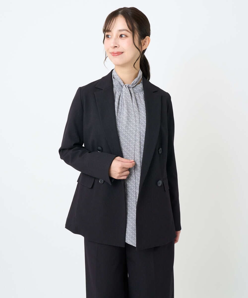 F1DAE45230 MK MICHEL KLEIN(小さいサイズ)(メゾン ドゥ サンク) 【小さいサイズ】ダブルブレストジャケット/洗える ブラック
