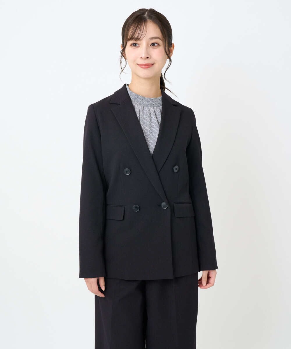 F1DAE45230 MK MICHEL KLEIN(小さいサイズ)(メゾン ドゥ サンク) 【小さいサイズ】ダブルブレストジャケット/洗える ブラック