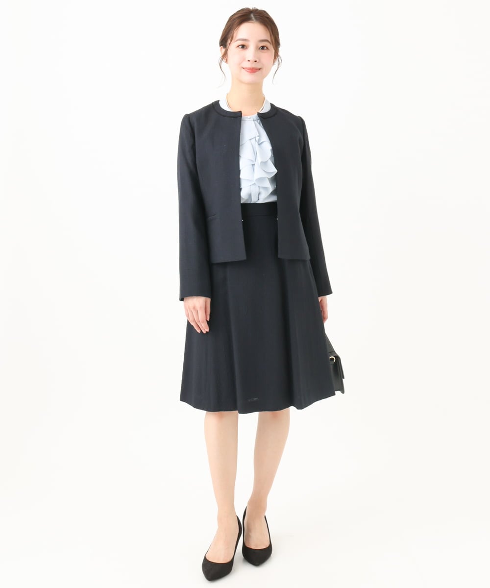 F1DDV91230 MK MICHEL KLEIN(小さいサイズ)(メゾン ドゥ サンク) 【小さいサイズ】ノーカラーラメツイードジャケット/洗える ネイビー