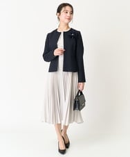 F1DDV91230 MK MICHEL KLEIN(小さいサイズ)(メゾン ドゥ サンク) 【小さいサイズ】ノーカラーラメツイードジャケット/洗える ネイビー