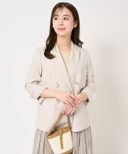 F1DFA30230 MK MICHEL KLEIN(小さいサイズ) 【小さいサイズ】リネンライク ダブルブレストジャケット/洗える/セットアップ対応
