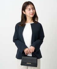 F1DFD11230 MK MICHEL KLEIN(小さいサイズ)(メゾン ドゥ サンク) 【小さいサイズ】ダブルクロス テントラインノーカラージャケット/セットアップ対応/防シワ/ストレッチ/洗える ネイビー