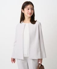 F1DFD11230 MK MICHEL KLEIN(小さいサイズ)(メゾン ドゥ サンク) 【小さいサイズ】ダブルクロス テントラインノーカラージャケット/セットアップ対応/防シワ/ストレッチ/洗える ネイビー