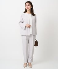 F1DFD11230 MK MICHEL KLEIN(小さいサイズ)(メゾン ドゥ サンク) 【小さいサイズ】ダブルクロス テントラインノーカラージャケット/セットアップ対応/防シワ/ストレッチ/洗える ネイビー