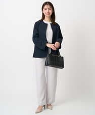 F1DFD11230 MK MICHEL KLEIN(小さいサイズ)(メゾン ドゥ サンク) 【小さいサイズ】ダブルクロス テントラインノーカラージャケット/セットアップ対応/防シワ/ストレッチ/洗える ネイビー
