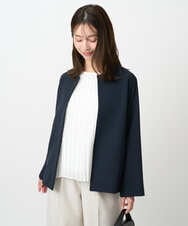 F1DFD11230 MK MICHEL KLEIN(小さいサイズ)(メゾン ドゥ サンク) 【小さいサイズ】ダブルクロス テントラインノーカラージャケット/セットアップ対応/防シワ/ストレッチ/洗える ネイビー