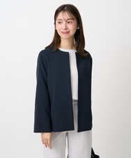 F1DFD11230 MK MICHEL KLEIN(小さいサイズ)(メゾン ドゥ サンク) 【小さいサイズ】ダブルクロス テントラインノーカラージャケット/セットアップ対応/防シワ/ストレッチ/洗える ネイビー
