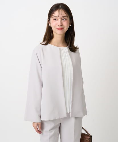 F1DFD11230 MK MICHEL KLEIN(小さいサイズ) 【小さいサイズ】ダブルクロス テントラインノーカラージャケット/セットアップ対応/防シワ/ストレッチ/洗える