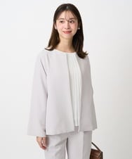 F1DFD11230 MK MICHEL KLEIN(小さいサイズ)(メゾン ドゥ サンク) 【小さいサイズ】ダブルクロス テントラインノーカラージャケット/セットアップ対応/防シワ/ストレッチ/洗える グレージュ