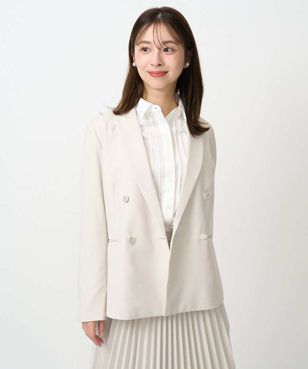 F1DFD15230 MK MICHEL KLEIN(小さいサイズ)(メゾン ドゥ サンク) 【小さいサイズ】ダブルブレストジャケット/洗える ベージュ