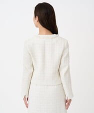 F1DFD65330 MK MICHEL KLEIN(小さいサイズ)(メゾン ドゥ サンク) 【小さいサイズ】ノーカラーファンシーツイードジャケット/セットアップ対応/洗える アイボリー