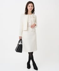 F1DFD65330 MK MICHEL KLEIN(小さいサイズ)(メゾン ドゥ サンク) 【小さいサイズ】ノーカラーファンシーツイードジャケット/セットアップ対応/洗える アイボリー