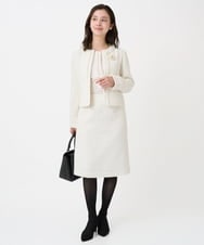 F1DFD65330 MK MICHEL KLEIN(小さいサイズ)(メゾン ドゥ サンク) 【小さいサイズ】ノーカラーファンシーツイードジャケット/セットアップ対応/洗える アイボリー
