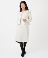 F1DFD65330 MK MICHEL KLEIN(小さいサイズ)(メゾン ドゥ サンク) 【小さいサイズ】ノーカラーファンシーツイードジャケット/セットアップ対応/洗える アイボリー
