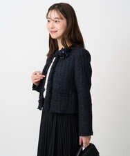 F1DFD65330 MK MICHEL KLEIN(小さいサイズ)(メゾン ドゥ サンク) 【小さいサイズ】ノーカラーファンシーツイードジャケット/セットアップ対応/洗える アイボリー