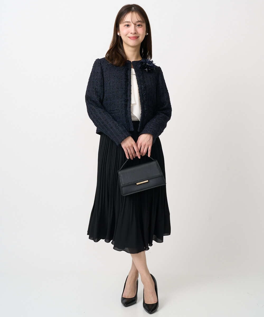 F1DFD65330 MK MICHEL KLEIN(小さいサイズ)(メゾン ドゥ サンク) 【小さいサイズ】ノーカラーファンシーツイードジャケット/セットアップ対応/洗える アイボリー