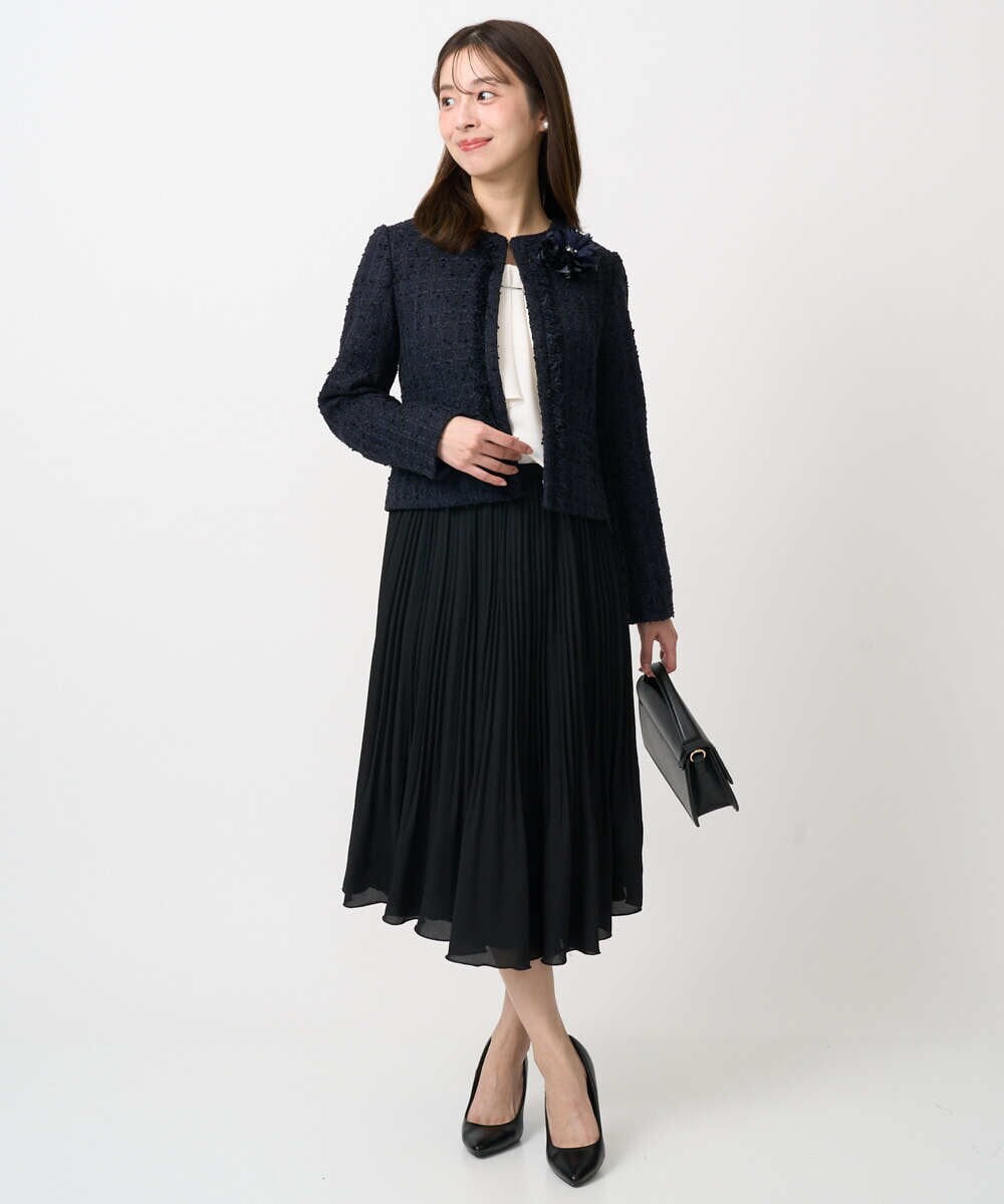 F1DFD65330 MK MICHEL KLEIN(小さいサイズ)(メゾン ドゥ サンク) 【小さいサイズ】ノーカラーファンシーツイードジャケット/セットアップ対応/洗える アイボリー