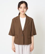 F1DGA50210 MK MICHEL KLEIN(小さいサイズ)(メゾン ドゥ サンク) 【小さいサイズ】ドライタッチハーフスリーブジャケット/洗える ブラック