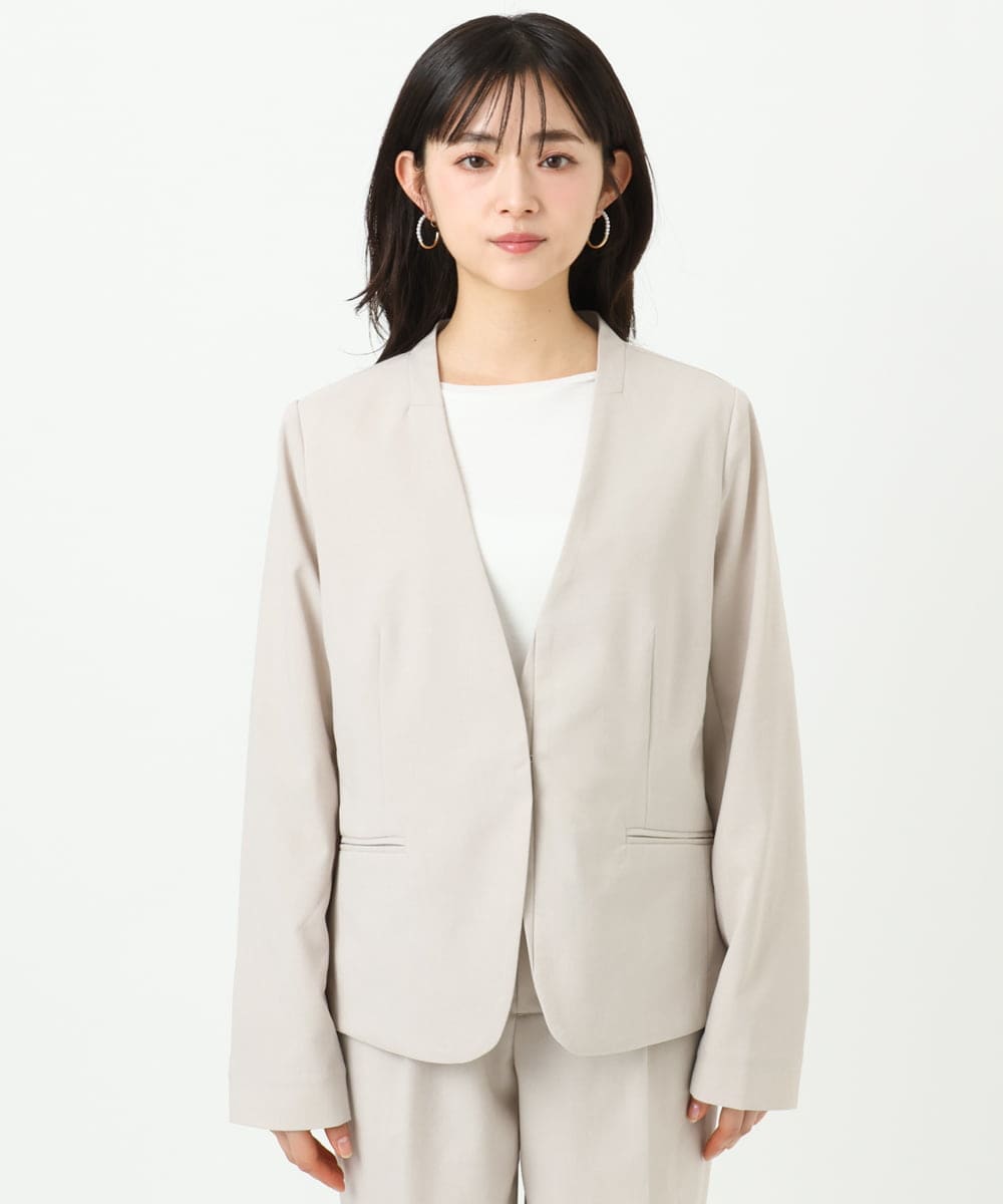 F1DGD33230 MK MICHEL KLEIN(小さいサイズ)(メゾン ドゥ サンク) 【小さいサイズ】ドライタッチストレッチ カラーレスジャケット/イージーケア/洗濯機で洗える グレージュ