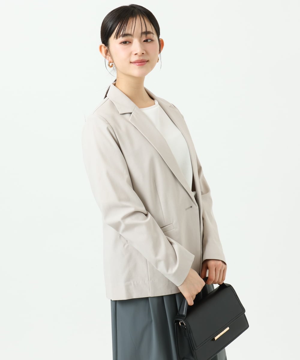 F1DGD34230 MK MICHEL KLEIN(小さいサイズ)(メゾン ドゥ サンク) 【小さいサイズ】ドライタッチストレッチ テーラードジャケット/イージーケア/洗濯機で洗える グレージュ
