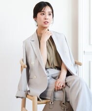 F1DGD46240 MK MICHEL KLEIN(小さいサイズ)(メゾン ドゥ サンク) 【小さいサイズ】バイオヴィンテージツイル ダブルブレストジャケット/接触冷感/UVカット/速乾/洗える グレージュ