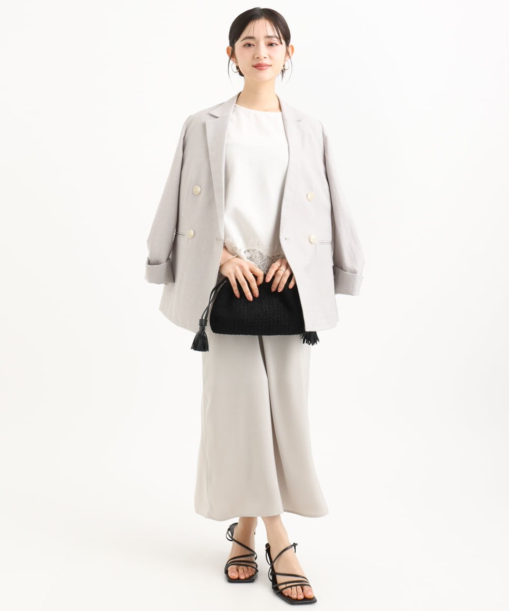 F1DGD46240 MK MICHEL KLEIN(小さいサイズ)(メゾン ドゥ サンク) 【小さいサイズ】バイオヴィンテージツイル ダブルブレストジャケット/接触冷感/UVカット/速乾/洗える グレージュ