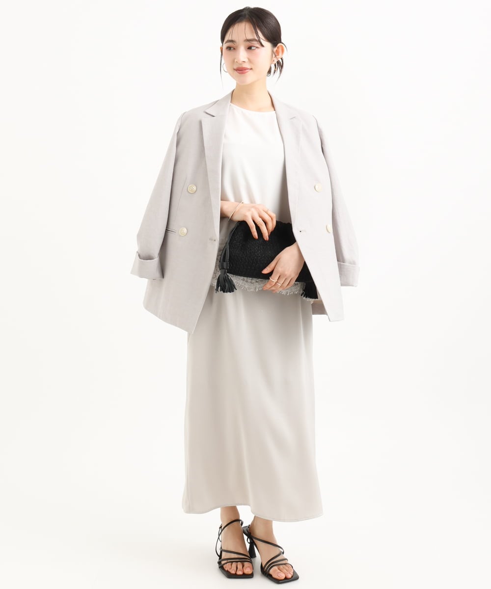F1DGD46240 MK MICHEL KLEIN(小さいサイズ)(メゾン ドゥ サンク) 【小さいサイズ】バイオヴィンテージツイル ダブルブレストジャケット/接触冷感/UVカット/速乾/洗える グレージュ