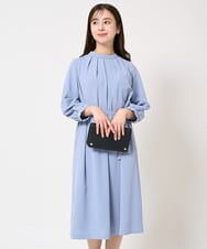 F1EFA27210 MK MICHEL KLEIN(小さいサイズ)(メゾン ドゥ サンク) 【小さいサイズ】ウエストベルト付きサックワンピース/洗える ライトブルー