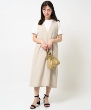 F1EGA35210 MK MICHEL KLEIN(小さいサイズ)(メゾン ドゥ サンク) 【小さいサイズ】リネンライクVネックジャンパースカート/洗える ベージュ