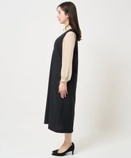 F1EGA35210 MK MICHEL KLEIN(小さいサイズ)(メゾン ドゥ サンク) 【小さいサイズ】リネンライクVネックジャンパースカート/洗える ベージュ