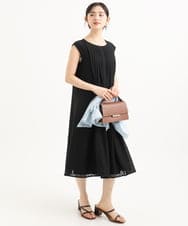 F1EGD52240 MK MICHEL KLEIN(小さいサイズ)(メゾン ドゥ サンク) 【小さいサイズ】[洗える]幾何柄レースAラインワンピース ブラウン
