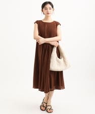 F1EGD52240 MK MICHEL KLEIN(小さいサイズ)(メゾン ドゥ サンク) 【小さいサイズ】[洗える]幾何柄レースAラインワンピース ブラウン