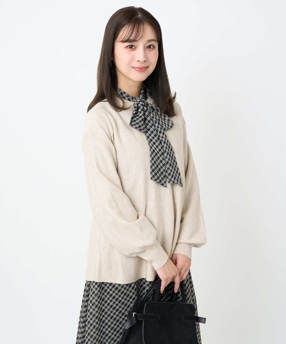 F1FAD40150 MK MICHEL KLEIN(小さいサイズ)(メゾン ドゥ サンク) 【小さいサイズ】フレアーシルエットチュニックニット/洗える ライトブルー
