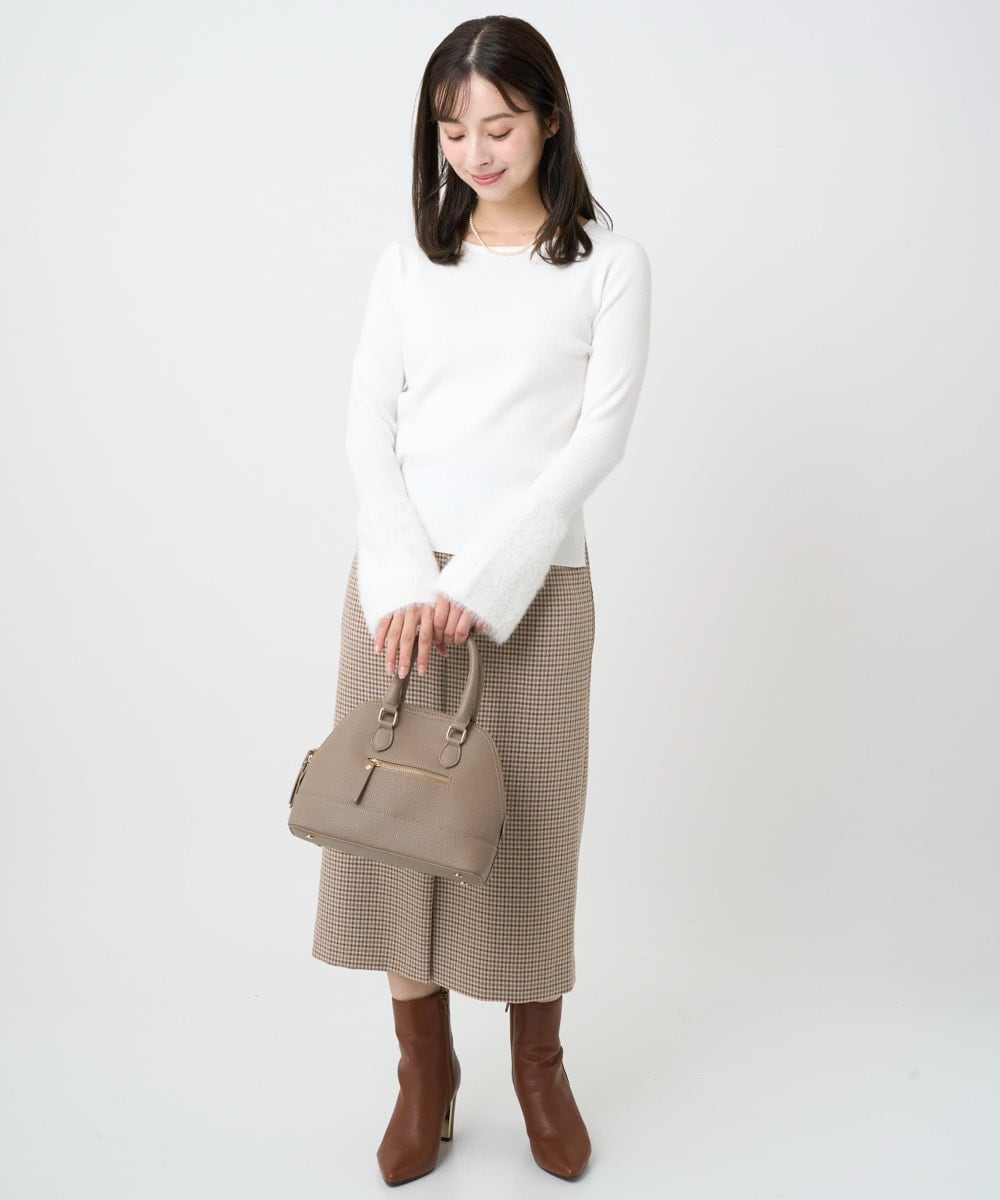 F1FAD41140 MK MICHEL KLEIN(小さいサイズ)(メゾン ドゥ サンク) 【小さいサイズ】フェザー切替えコンパクトリブニット/洗える ライトイエロー