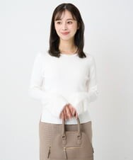 F1FAD41140 MK MICHEL KLEIN(小さいサイズ)(メゾン ドゥ サンク) 【小さいサイズ】フェザー切替えコンパクトリブニット/洗える ライトイエロー