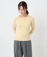 F1FAD41140 MK MICHEL KLEIN(小さいサイズ)(メゾン ドゥ サンク) 【小さいサイズ】フェザー切替えコンパクトリブニット/洗える ライトイエロー