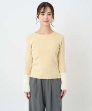 F1FAD41140 MK MICHEL KLEIN(小さいサイズ)(メゾン ドゥ サンク) 【小さいサイズ】フェザー切替えコンパクトリブニット/洗える ライトイエロー