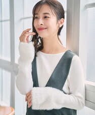F1FAD41140 MK MICHEL KLEIN(小さいサイズ)(メゾン ドゥ サンク) 【小さいサイズ】フェザー切替えコンパクトリブニット/洗える ホワイト
