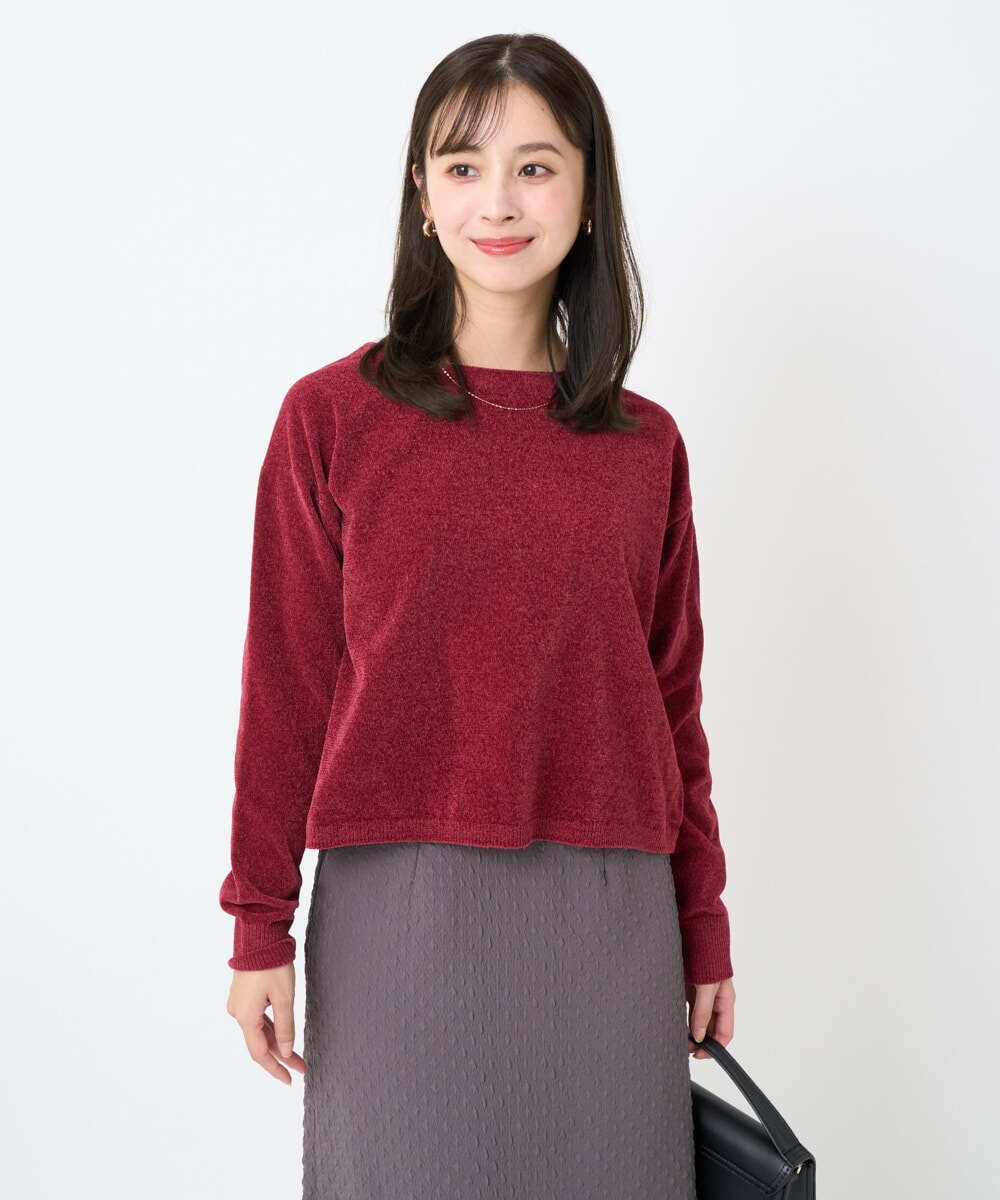 F1FAD45120 MK MICHEL KLEIN(小さいサイズ)(メゾン ドゥ サンク) 【小さいサイズ】モールヤーンボートネックニット/洗える レッド