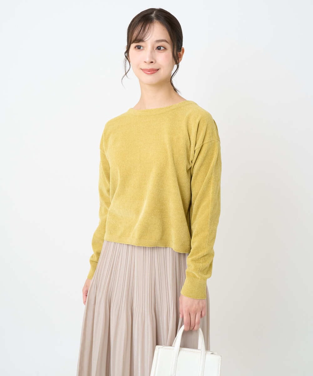 F1FAD45120 MK MICHEL KLEIN(小さいサイズ)(メゾン ドゥ サンク) 【小さいサイズ】モールヤーンボートネックニット/洗える マスタード