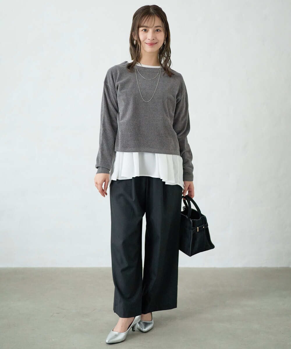 F1FAD45120 MK MICHEL KLEIN(小さいサイズ)(メゾン ドゥ サンク) 【小さいサイズ】モールヤーンボートネックニット/洗える グレージュ