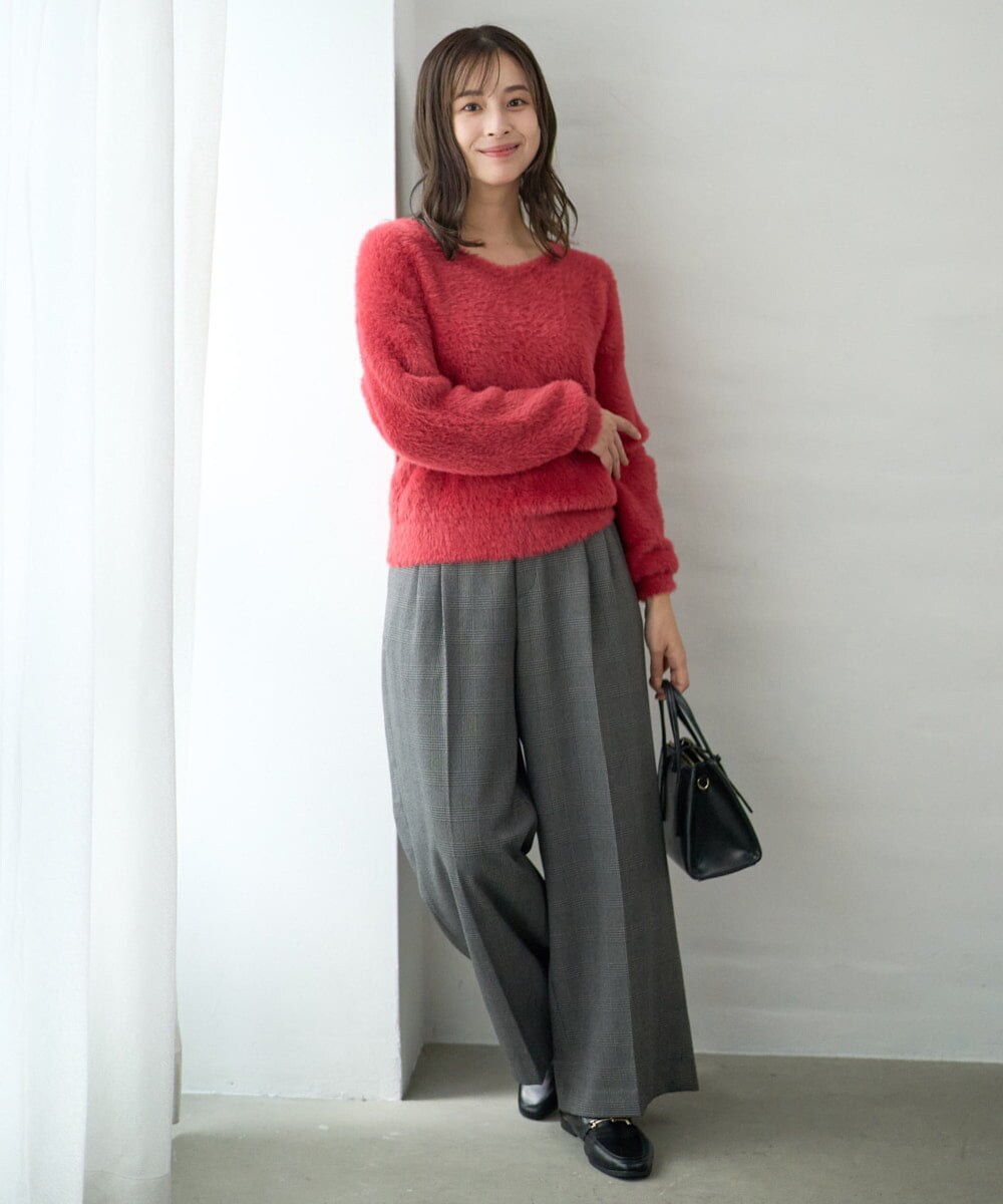 F1FAD46130 MK MICHEL KLEIN(小さいサイズ)(メゾン ドゥ サンク) 【小さいサイズ】フェザーニットプルオーバー/前後2way/洗える レッド